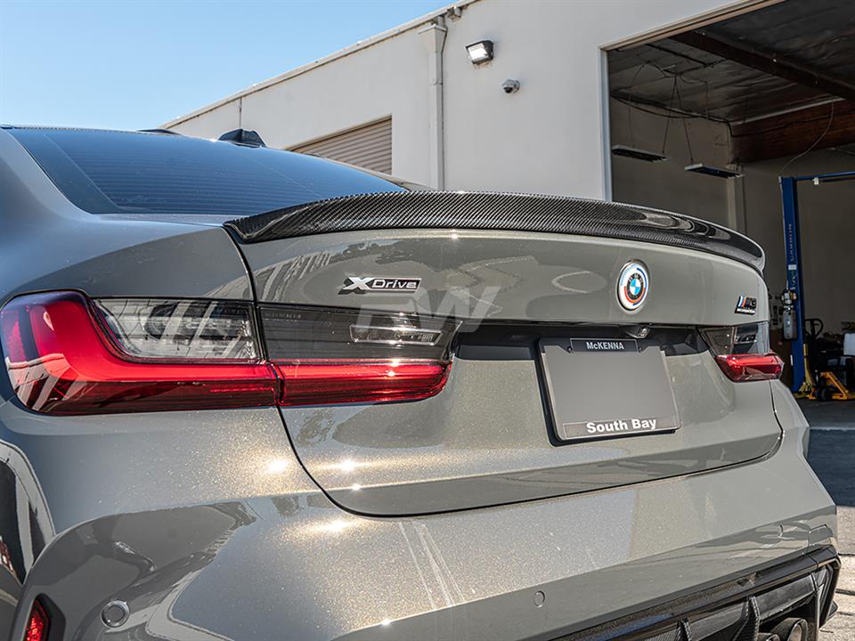 Alternative view of RW Carbon BMW G20 G80 3D Style Carbon Fiber Trunk Spoiler