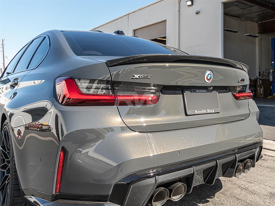 Alternative view of RW Carbon BMW G20 G80 Performance Style CF Trunk Spoiler