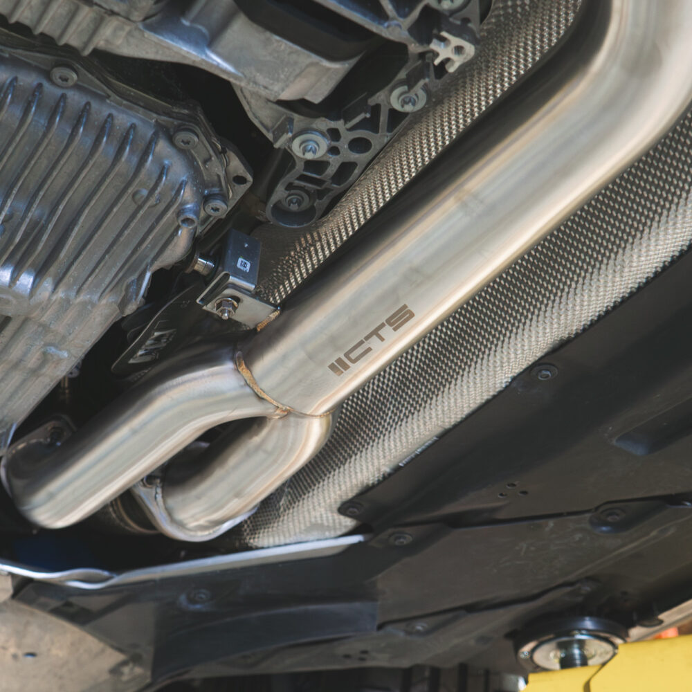 Alternative view of CTS Turbo BMW S58 G80 M3/G82/G83 M4 Single Mid Pipe with Brace