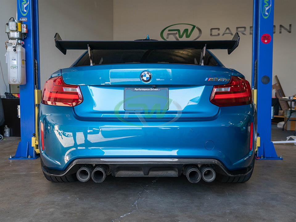 Alternative view of RW Carbon BMW F87 M2 3D Style Carbon Fiber Diffuser