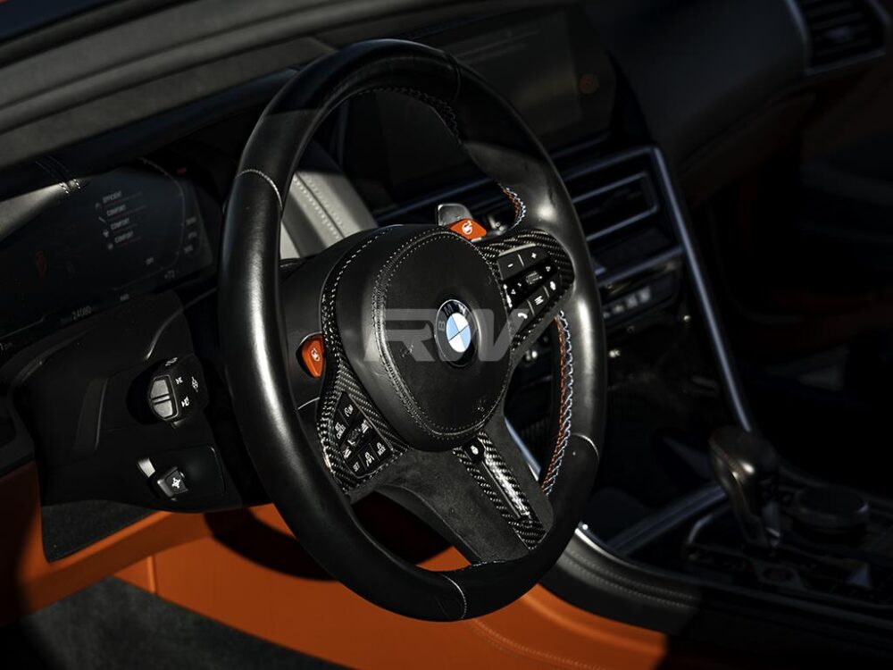 RW Carbon BMW 8 Series M8 Carbon Fiber Alcantara Steering Wheel Trim - Image 5