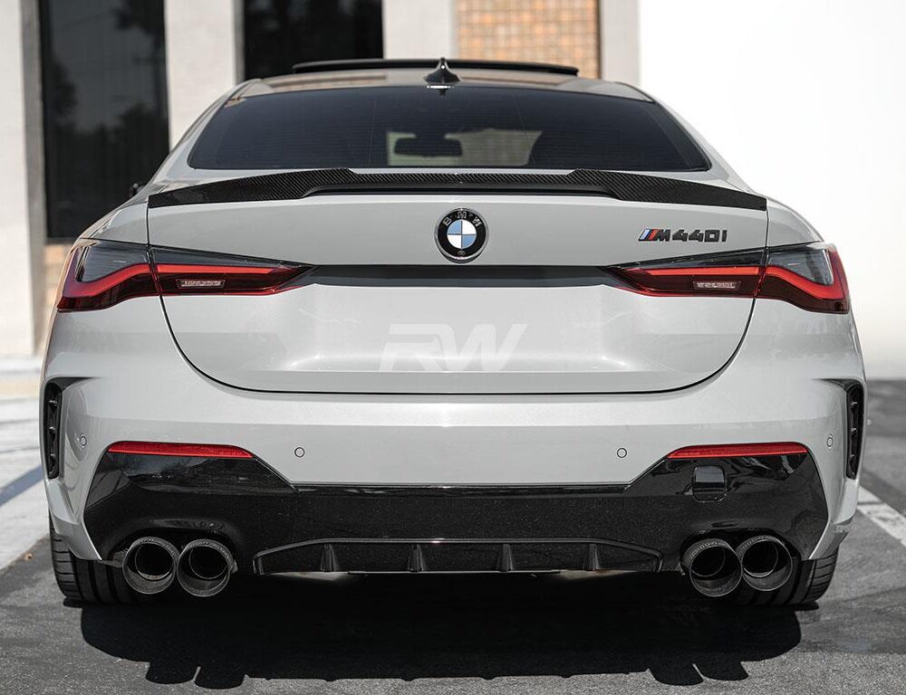 Alternative view of RW Carbon BMW G22 G82 Coupe M4 Style CF Trunk Spoiler