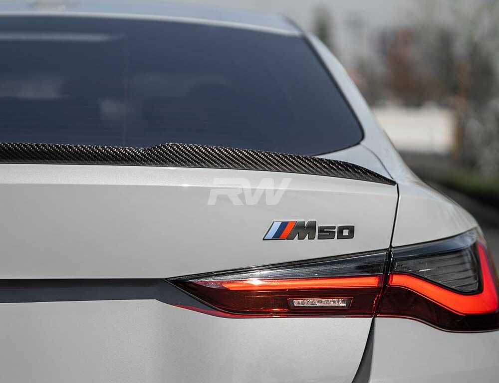 Alternative view of RW Carbon BMW G26 4-Series / i4 Carbon Fiber DTM Trunk Spoiler