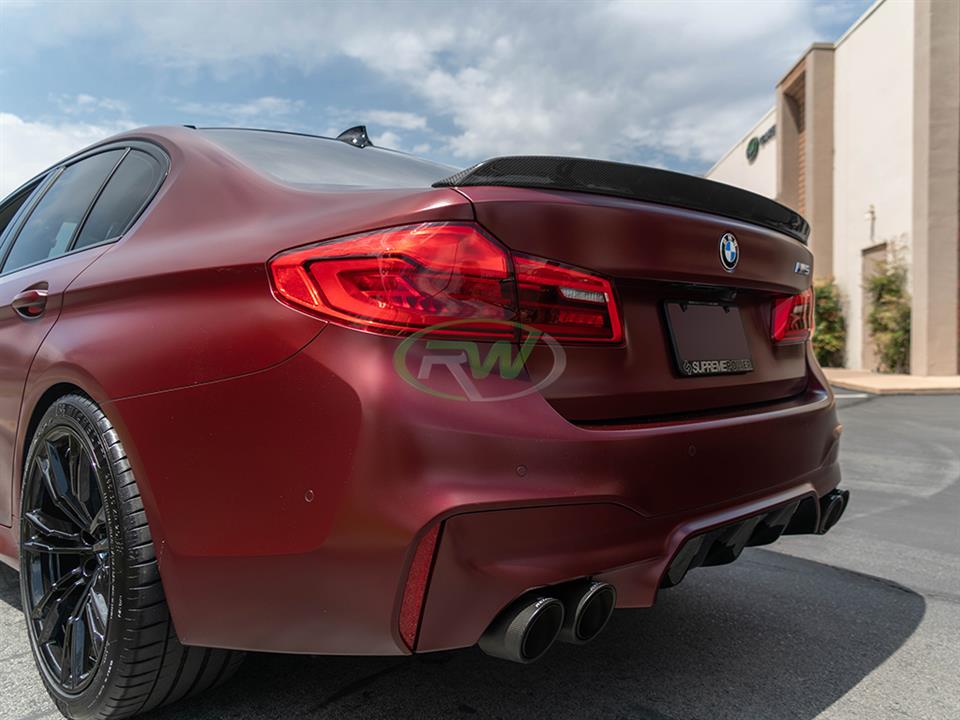 Alternative view of RW Carbon BMW G30 F90 3D Style Carbon Fiber Trunk Spoiler