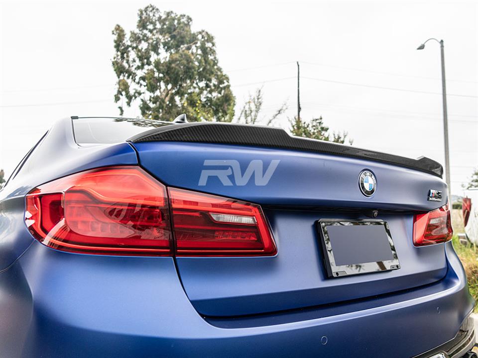 Alternative view of RW Carbon BMW G30 F90 CS Style Carbon Fiber Trunk Spoiler