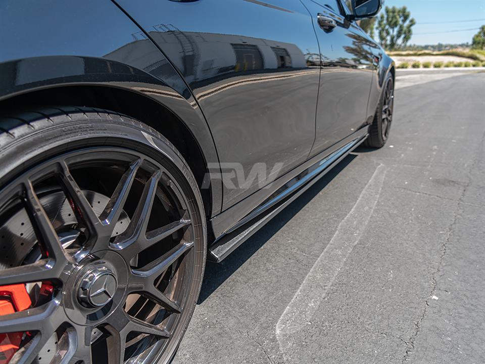 Alternative view of RW Carbon Mercedes W213 Carbon Fiber Side Skirt Extensions