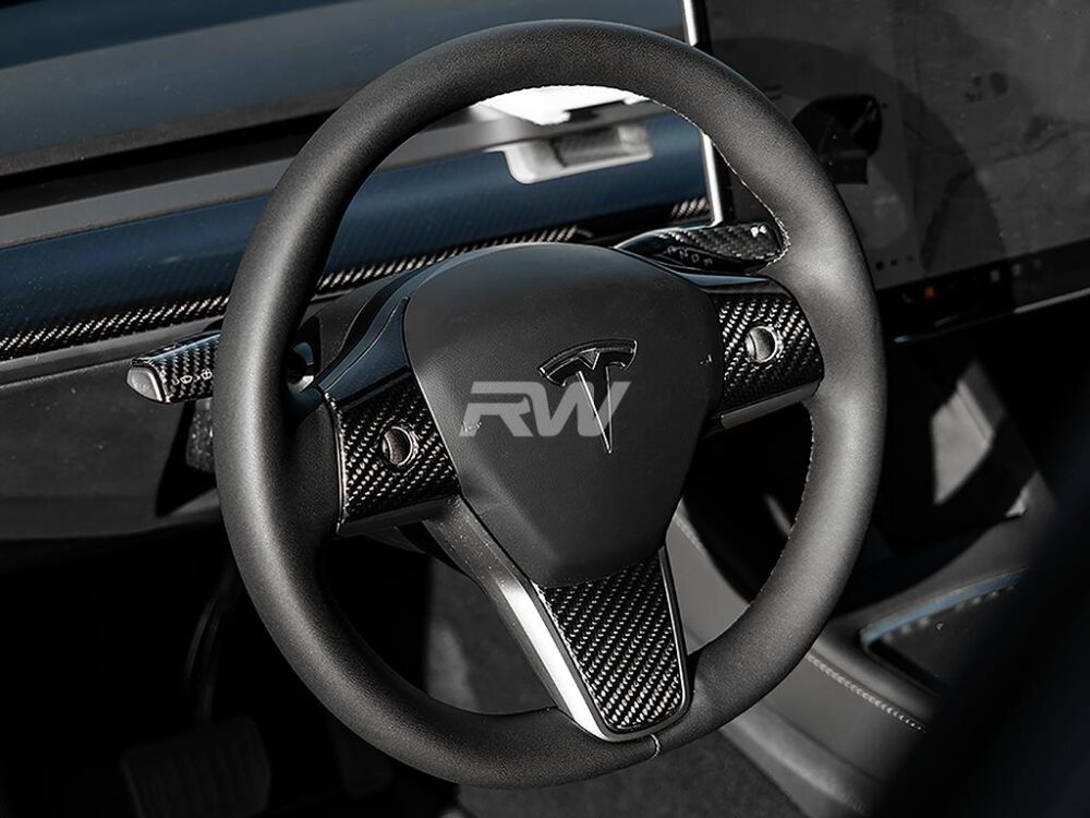RW Carbon Tesla Model 3 / Y Carbon Fiber Steering Wheel Trim - Image 6