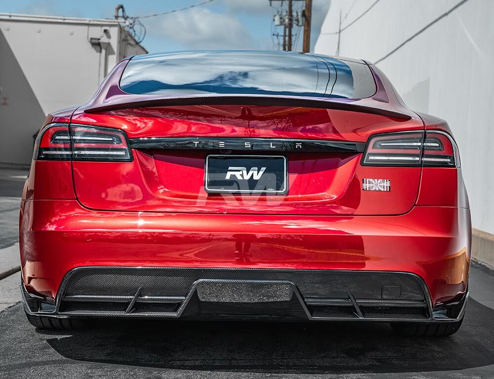 Alternative view of RW Carbon Tesla Model S / Plaid Carbon Fiber Rear Diffuser