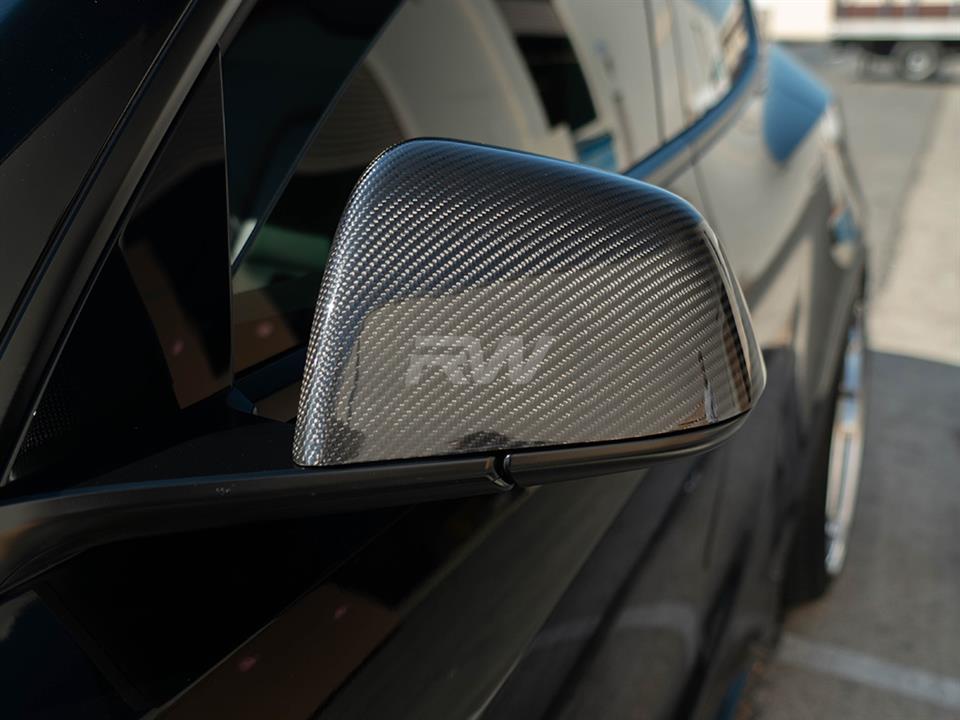 Alternative view of RW Carbon Tesla Model Y Carbon Fiber Mirror Covers