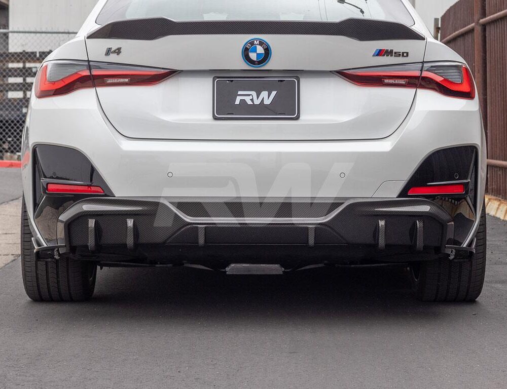 Alternative view of RW Carbon BMW i4 Dry Carbon Fiber Rear Diffuser