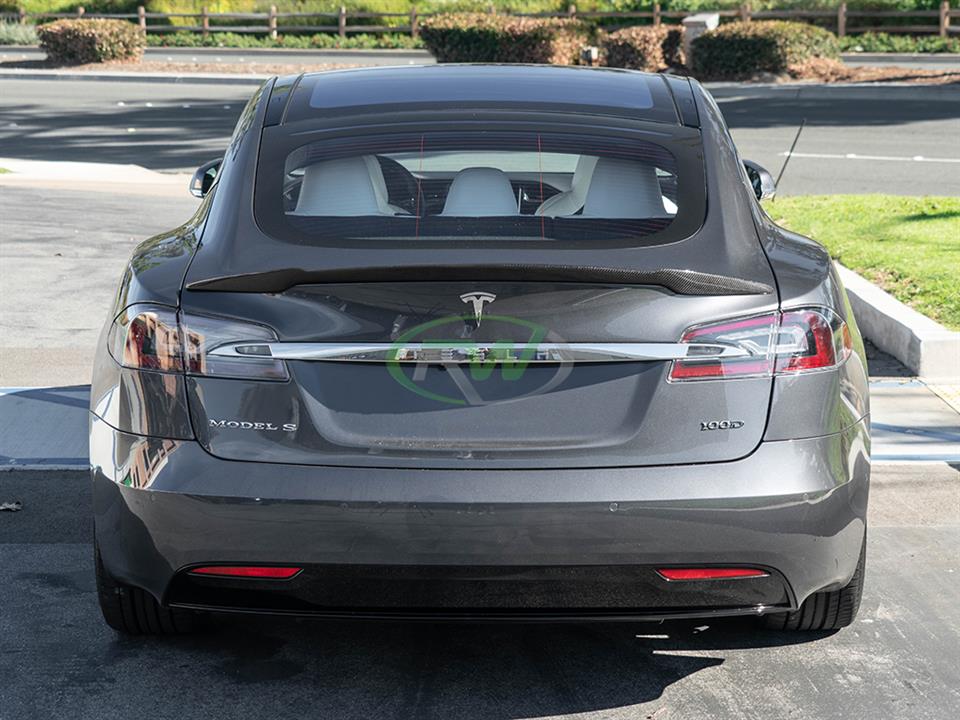 Alternative view of RW Carbon Tesla Model S Revo Style CF Trunk Spoiler