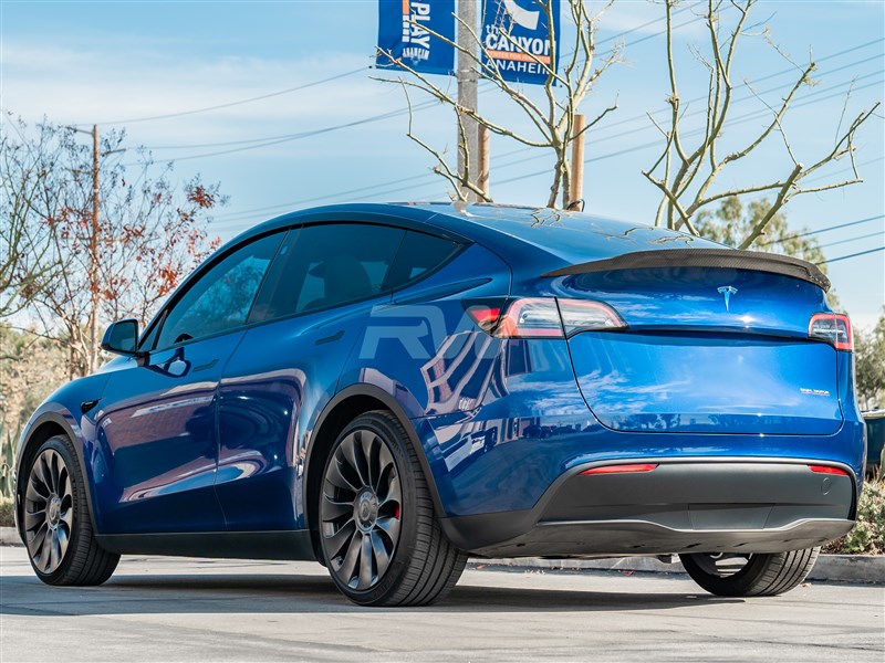 Alternative view of RW Carbon Tesla Model Y GTX Carbon Fiber Trunk Spoiler